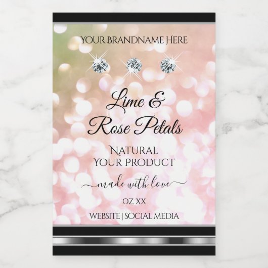 ピンクグリーングリッター製品ラベルダイヤモンドシルバー フードラベル (シングルラベル)