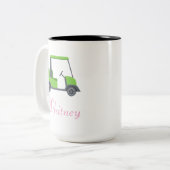 ピンクグリーンゴルフカートパーソナライズされたおもしろい ツートーンマグカップ (正面左)