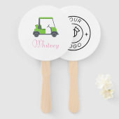 ピンクグリーンゴルフカートパーソナライズされたおもしろい ハンドファン (正面&裏面)