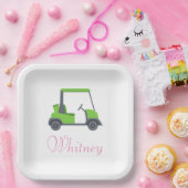 ピンクグリーンゴルフカートパーソナライズされたおもしろい ペーパープレート (パーティー)