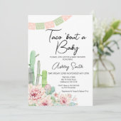 ピンクグリーンサボタコスベビーの赤ちゃんシャワー 招待状 (スタンド正面)