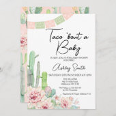 ピンクグリーンサボタコスベビーの赤ちゃんシャワー 招待状 (正面/裏面)