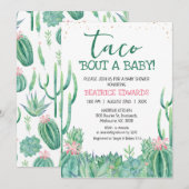 ピンクグリーンサボタコスTaco 'ベビーの赤ちゃんシャワーについて 招待状 (正面/裏面)