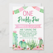 ピンクグリーンサボテン一ぴりっくペア誕生日 招待状 (正面)