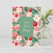 ピンクグリーンジョイラブピースフローラクリスマスカード シーズンカード (スタンド正面)