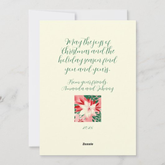 ピンクグリーンジョイラブピースフローラクリスマスカード シーズンカード (裏面)