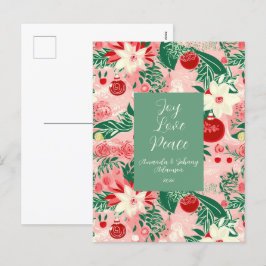 ピンクグリーンジョイラブピースフローラポストカード シーズンポストカード
