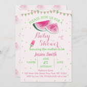ピンクグリーンスイカ赤ちゃんシャワーアイスクリームメロン 招待状 (正面/裏面)