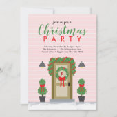 ピンクグリーンスタイリッシュホームクリスマスパーティの招待状 招待状 (正面)