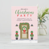 ピンクグリーンスタイリッシュホームクリスマスパーティの招待状 招待状 (スタンド正面)