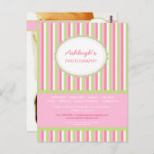 ピンクグリーンストライプのフォトグラファー名刺 ポストカード (正面/裏面)