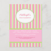 ピンクグリーンストライプのフォトグラファー名刺 ポストカード (正面)