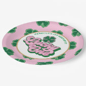 ピンクグリーンセントパトリックのラッキーワンファースト誕生日 ペーパープレート (アングル)