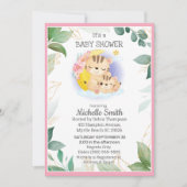 ピンクグリーンタイガーフローラママ赤ちゃんシャワー 招待状 (正面)