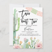 ピンクグリーンタコバウト2歳の誕生日招待状 招待状 (正面)