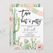 ピンクグリーンタコブトパーティー誕生日招待状 招待状 (正面/裏面)