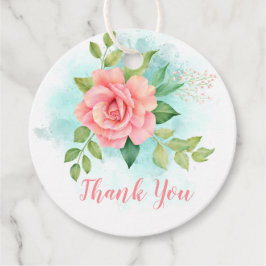 ピンクグリーンターコイズグラデーションフローラ水彩バラ フェイバータグ