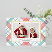 ピンクグリーンタータンチェックプレイドクリスマスフォイルカード 箔シーズンカード (立ち正面)