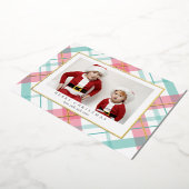 ピンクグリーンタータンチェックプレイドクリスマスフォイルカード 箔シーズンカード (回転した状態)