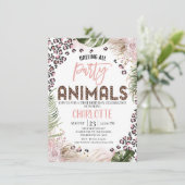 ピンクグリーンチータプリントサファリ1st誕生日 招待状 (スタンド正面)