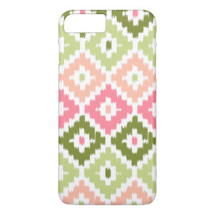 ピンクグリーントアステカライバルプリントイカットダイヤモンドパター iPhone 8 PLUS/7 PLUSケース