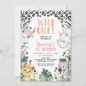 ピンクグリーントライバルワイルドワン誕生日 招待状 (正面)