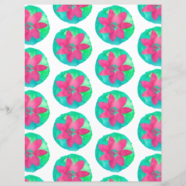 ピンクグリーントロピカ多彩ルフラワー紙 (正面)