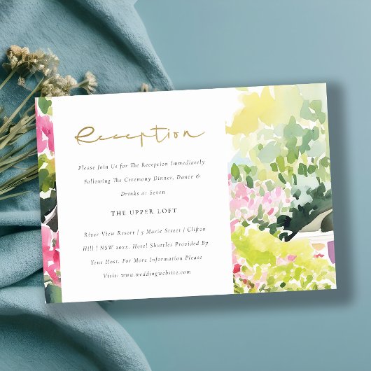 ピンクグリーントロピックブーゲンビリーアウェディングレセプション エンクロージャーカード