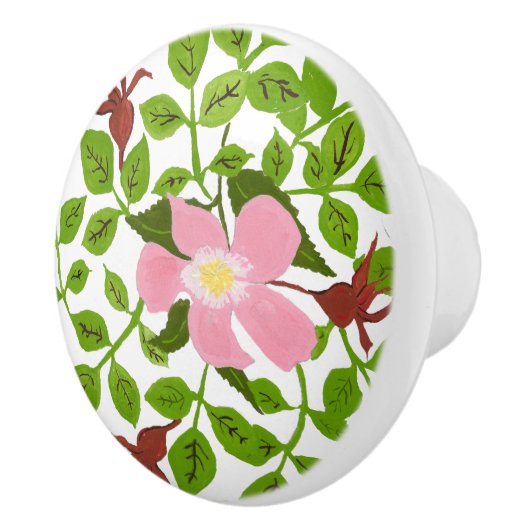 ピンクグリーンドッグウッド手絵を描春花 セラミックノブ (右)
