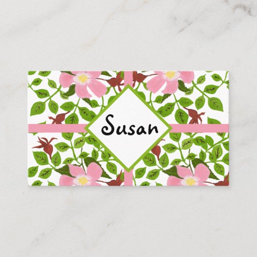 ピンクグリーンドッグウッド手絵を描春花 名刺 (正面)