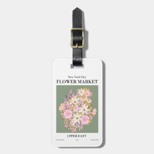 ピンクグリーンニューヨーク市フラワーマーケットUpper East ラゲッジタグ (正面縦)