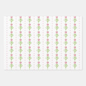 ピンクグリーンハートフローラプレイドバレンタインデー ラッピングペーパーシート (正面)