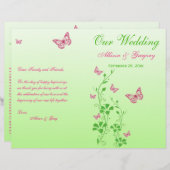 ピンクグリーンバタフライフローラ結婚式 プログラム (正面/裏面)