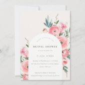 ピンクグリーンバラオーキッドアーチフローラブライダルシャワー 招待状 (正面)