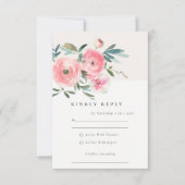 ピンクグリーンバラオーキッドウォーターカラーフローラ結婚ズ 出欠カード (正面)