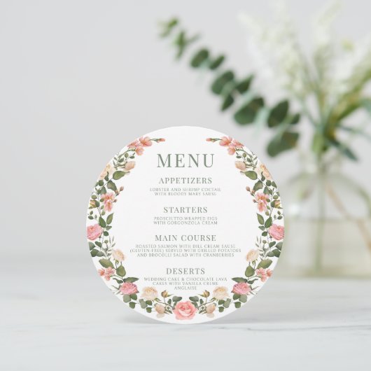 ピンクグリーンバラフローララウンドメニューカードプレート メニュー (スタンド正面)