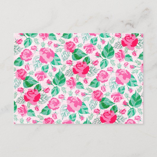 ピンクグリーンバラ花びらフラワーズ庭園の結婚式 エンクロージャーカード (裏面)