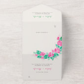 ピンクグリーンバラ花びらフラワーズ庭園の結婚式 オールインワン招待状 (外側)