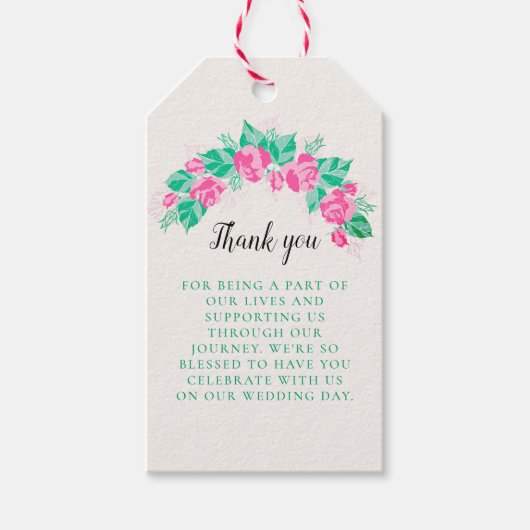 ピンクグリーンバラ花びらフラワーズ庭園の結婚式 ギフトタグ (正面)