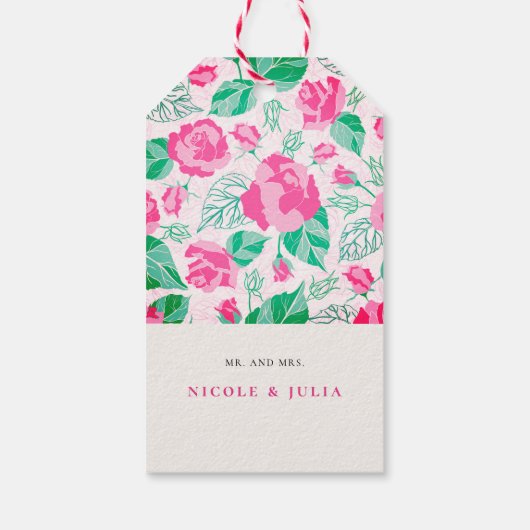 ピンクグリーンバラ花びらフラワーズ庭園の結婚式 ギフトタグ (裏面)