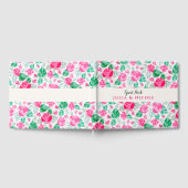 ピンクグリーンバラ花びらフラワーズ庭園の結婚式 ゲストブック (全面)