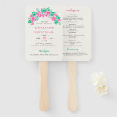 ピンクグリーンバラ花びらフラワーズ庭園の結婚式 ハンドファン (正面&裏面)