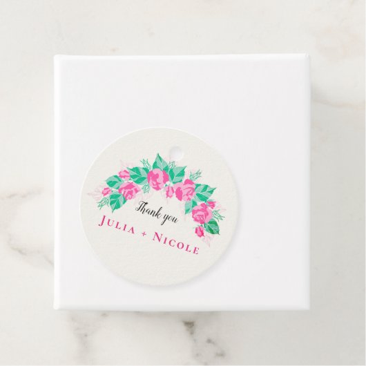 ピンクグリーンバラ花びらフラワーズ庭園の結婚式 フェイバータグ (インサイチュ)