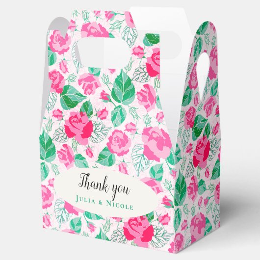 ピンクグリーンバラ花びらフラワーズ庭園の結婚式 フェイバーボックス (オープン)