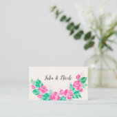 ピンクグリーンバラ花びらフラワーズ庭園の結婚式 プレイスカード (スタンド正面)