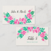 ピンクグリーンバラ花びらフラワーズ庭園の結婚式 プレイスカード (正面/裏面)