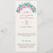 ピンクグリーンバラ花びらフラワーズ庭園の結婚式 プログラム (正面)