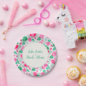 ピンクグリーンバラ花びらフラワーズ庭園の結婚式 ペーパープレート (パーティー)