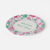 ピンクグリーンバラ花びらフラワーズ庭園の結婚式 ペーパープレート (アングル)