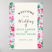 ピンクグリーンバラ花びらフラワーズ庭園の結婚式 ポスター (正面)